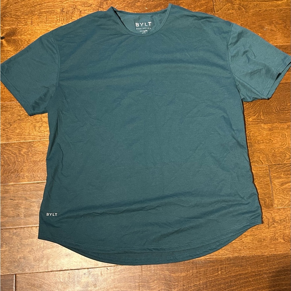 BYLT Shirt Mens XXL Blue Turquoise Drop Cut SS Lux Crew Neck Performance Tee